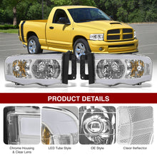 Load image into Gallery viewer, Dodge Ram 1500 2002-2005 / Ram 2500 3500 2003-2005 LED DRL Bar Factory Style Headlights Chrome Housing Clear Len Clear Reflector Sequential