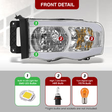 Load image into Gallery viewer, Dodge Ram 1500 2002-2005 / Ram 2500 3500 2003-2005 LED DRL Bar Factory Style Headlights Chrome Housing Clear Len Clear Reflector Sequential