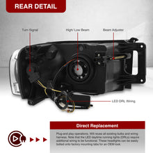 Load image into Gallery viewer, Dodge Ram 1500 2002-2005 / Ram 2500 3500 2003-2005 LED DRL Bar Factory Style Headlights Chrome Housing Clear Len Clear Reflector Sequential