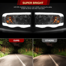 Load image into Gallery viewer, Dodge Ram 1500 2002-2005 / Ram 2500 3500 2003-2005 LED DRL Bar Factory Style Headlights Chrome Housing Clear Len Clear Reflector Sequential