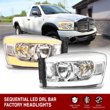 Load image into Gallery viewer, Dodge Ram 1500 2006-2008 / Ram 2500 3500 2006-2009 LED DRL Bar Factory Style Headlights Chrome Housing Clear Len Clear Reflector Sequential