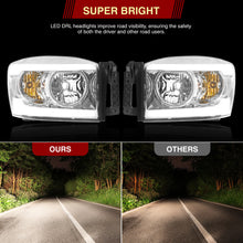 Load image into Gallery viewer, Dodge Ram 1500 2006-2008 / Ram 2500 3500 2006-2009 LED DRL Bar Factory Style Headlights Chrome Housing Clear Len Clear Reflector Sequential