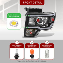 Load image into Gallery viewer, Ford F150 2009-2014 LED DRL Bar Projector Headlights Black Housing Clear Len Clear Reflector (Halogen Models Only) Sequential