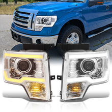 Load image into Gallery viewer, Ford F150 2009-2014 LED DRL Bar Projector Headlights Chrome Housing Clear Len Clear Reflector (Halogen Models Only) Sequential