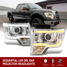 Load image into Gallery viewer, Ford F150 2009-2014 LED DRL Bar Projector Headlights Chrome Housing Clear Len Clear Reflector (Halogen Models Only) Sequential