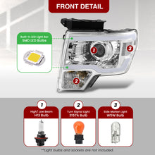 Load image into Gallery viewer, Ford F150 2009-2014 LED DRL Bar Projector Headlights Chrome Housing Clear Len Clear Reflector (Halogen Models Only) Sequential