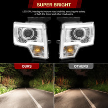 Load image into Gallery viewer, Ford F150 2009-2014 LED DRL Bar Projector Headlights Chrome Housing Clear Len Clear Reflector (Halogen Models Only) Sequential