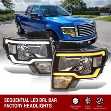 Load image into Gallery viewer, Ford F150 2009-2014 LED DRL Bar Factory Style Headlights Black Housing Clear Len Clear Reflector (Halogen Models Only) Sequential