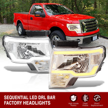 Load image into Gallery viewer, Ford F150 2009-2014 LED DRL Bar Factory Style Headlights Chrome Housing Clear Len Clear Reflector (Halogen Models Only) Sequential
