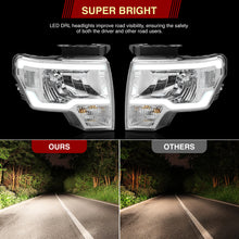 Load image into Gallery viewer, Ford F150 2009-2014 LED DRL Bar Factory Style Headlights Chrome Housing Clear Len Clear Reflector (Halogen Models Only) Sequential