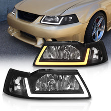 Load image into Gallery viewer, Ford Mustang 1999-2004 LED DRL Bar Factory Style Headlights Black Housing Clear Len Clear Reflector Sequential