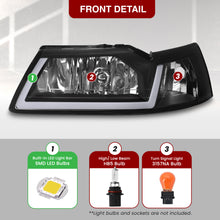 Load image into Gallery viewer, Ford Mustang 1999-2004 LED DRL Bar Factory Style Headlights Black Housing Clear Len Clear Reflector Sequential