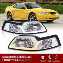 Load image into Gallery viewer, Ford Mustang 1999-2004 LED DRL Bar Factory Style Headlights Chrome Housing Clear Len Clear Reflector Sequential