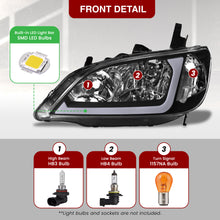 Load image into Gallery viewer, Honda Civic 2004-2005 Factory Style Headlights Black Housing Clear Len Clear Reflector Sequential DRL LED