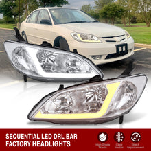 Load image into Gallery viewer, Honda Civic 2004-2005 Factory Style Headlights Chrome Housing Clear Len Clear Reflector Sequential DRL LED