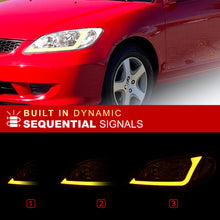 Load image into Gallery viewer, Honda Civic 2004-2005 Factory Style Headlights Chrome Housing Clear Len Clear Reflector Sequential DRL LED