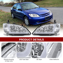 Load image into Gallery viewer, Honda Civic 2004-2005 Factory Style Headlights Chrome Housing Clear Len Clear Reflector Sequential DRL LED