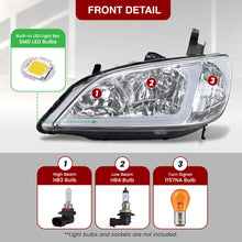 Load image into Gallery viewer, Honda Civic 2004-2005 Factory Style Headlights Chrome Housing Clear Len Clear Reflector Sequential DRL LED