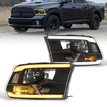 Load image into Gallery viewer, Dodge Ram 1500 2009-2018 / Ram 2500 3500 2010-2018 LED DRL Bar Factory Style Headlights Black Housing Clear Len Clear Reflector (Dual / Quad Models Headlamps Only) Sequential