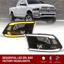 Load image into Gallery viewer, Dodge Ram 1500 2009-2018 / Ram 2500 3500 2010-2018 LED DRL Bar Factory Style Headlights Black Housing Clear Len Clear Reflector (Dual / Quad Models Headlamps Only) Sequential