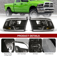 Load image into Gallery viewer, Dodge Ram 1500 2009-2018 / Ram 2500 3500 2010-2018 LED DRL Bar Factory Style Headlights Black Housing Clear Len Clear Reflector (Dual / Quad Models Headlamps Only) Sequential