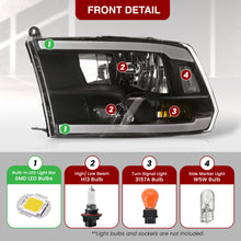 Load image into Gallery viewer, Dodge Ram 1500 2009-2018 / Ram 2500 3500 2010-2018 LED DRL Bar Factory Style Headlights Black Housing Clear Len Clear Reflector (Dual / Quad Models Headlamps Only) Sequential