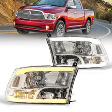 Load image into Gallery viewer, Dodge Ram 1500 2009-2018 / Ram 2500 3500 2010-2018 LED DRL Bar Factory Style Headlights Chrome Housing Clear Len Clear Reflector (Dual / Quad Models Headlamps Only) Sequential