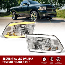 Load image into Gallery viewer, Dodge Ram 1500 2009-2018 / Ram 2500 3500 2010-2018 LED DRL Bar Factory Style Headlights Chrome Housing Clear Len Clear Reflector (Dual / Quad Models Headlamps Only) Sequential