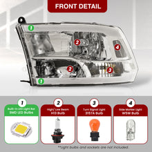 Load image into Gallery viewer, Dodge Ram 1500 2009-2018 / Ram 2500 3500 2010-2018 LED DRL Bar Factory Style Headlights Chrome Housing Clear Len Clear Reflector (Dual / Quad Models Headlamps Only) Sequential