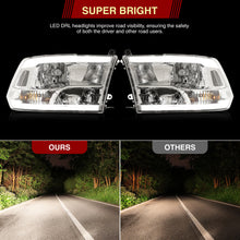 Load image into Gallery viewer, Dodge Ram 1500 2009-2018 / Ram 2500 3500 2010-2018 LED DRL Bar Factory Style Headlights Chrome Housing Clear Len Clear Reflector (Dual / Quad Models Headlamps Only) Sequential