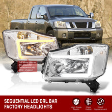 Load image into Gallery viewer, Nissan Titan 2004-2015 / Armada 2004-2007 LED DRL Bar Factory Style Headlights Chrome Housing Clear Len Clear Reflector Sequential