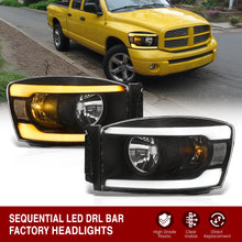 Load image into Gallery viewer, Dodge Ram 1500 2006-2008 / Ram 2500 3500 2006-2009 LED DRL Bar Factory Style Headlights Black Housing Clear Len Clear Reflector Sequential