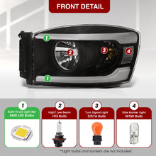 Load image into Gallery viewer, Dodge Ram 1500 2006-2008 / Ram 2500 3500 2006-2009 LED DRL Bar Factory Style Headlights Black Housing Clear Len Clear Reflector Sequential