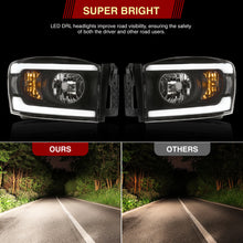 Load image into Gallery viewer, Dodge Ram 1500 2006-2008 / Ram 2500 3500 2006-2009 LED DRL Bar Factory Style Headlights Black Housing Clear Len Clear Reflector Sequential