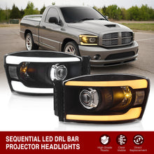 Load image into Gallery viewer, Dodge Ram 1500 2006-2008 / Ram 2500 3500 2006-2009 LED DRL Bar Projector Headlights Black Housing Clear Len Clear Reflector Sequential