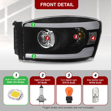 Load image into Gallery viewer, Dodge Ram 1500 2006-2008 / Ram 2500 3500 2006-2009 LED DRL Bar Projector Headlights Black Housing Clear Len Clear Reflector Sequential