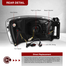 Load image into Gallery viewer, Dodge Ram 1500 2006-2008 / Ram 2500 3500 2006-2009 LED DRL Bar Projector Headlights Black Housing Clear Len Clear Reflector Sequential