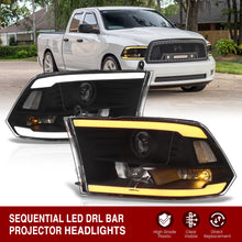 Load image into Gallery viewer, Dodge Ram 1500 2009-2018 / Ram 2500 3500 2010-2018 LED DRL Bar Projector Headlights Black Housing Clear Len Clear Reflector (Dual / Quad Models Headlamps Only) Sequential