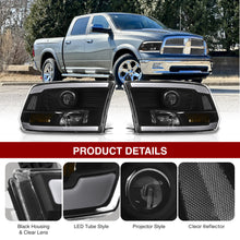 Load image into Gallery viewer, Dodge Ram 1500 2009-2018 / Ram 2500 3500 2010-2018 LED DRL Bar Projector Headlights Black Housing Clear Len Clear Reflector (Dual / Quad Models Headlamps Only) Sequential