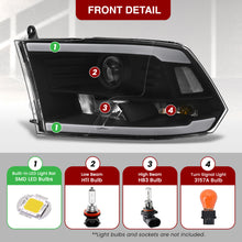 Load image into Gallery viewer, Dodge Ram 1500 2009-2018 / Ram 2500 3500 2010-2018 LED DRL Bar Projector Headlights Black Housing Clear Len Clear Reflector (Dual / Quad Models Headlamps Only) Sequential