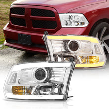 Load image into Gallery viewer, Dodge Ram 1500 2009-2018 / Ram 2500 3500 2010-2018 LED DRL Bar Projector Headlights Chrome Housing Clear Len Clear Reflector (Dual / Quad Models Headlamps Only) Sequential