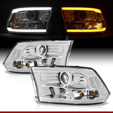 Load image into Gallery viewer, Dodge Ram 1500 2009-2018 / Ram 2500 3500 2010-2018 LED DRL Bar Projector Headlights Chrome Housing Clear Len Clear Reflector (Dual / Quad Models Headlamps Only) Sequential