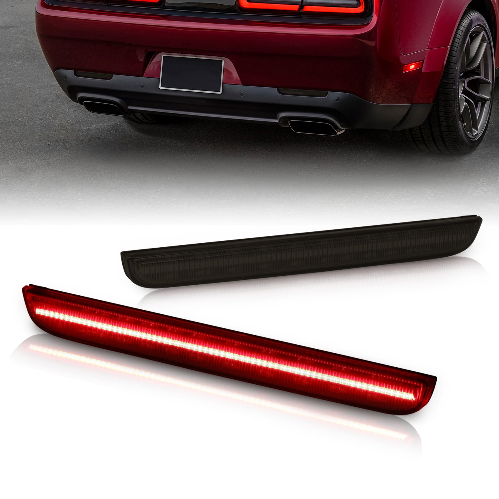 ランプベルジェ  レッドシルク Dodge Challenger 2015-2023 Rear Red LED Reflector Light Smoke Len
