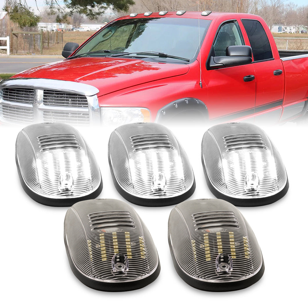 Dodge Ram 1500 2500 3500 2003-2018 / 4500 5500 2011-2018 5 Piece Front White LED Cab Roof Clearance Lights Clear Len (Models With Factory Roof Lights)