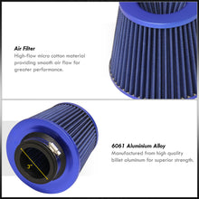 Load image into Gallery viewer, Universal 3" with 2.5" Adapter Air Filter Blue Top / Blue Body / Blue Bottom