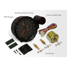 Load image into Gallery viewer, Universal 5.5" 4 in 1 Analog Tachometer Gauge Black Bezel Carbon Fiber (Tachometer / Oil Press / Water Temp / Oil Temp)