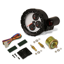 Load image into Gallery viewer, Universal 5.5" 4 in 1 Analog Tachometer Gauge Black Bezel White (Tachometer / Oil Press / Water Temp / Oil Temp)