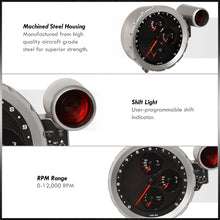 Load image into Gallery viewer, Universal 5.5" 4 in 1 Analog Tachometer Gauge Silver Bezel Carbon Fiber (Tachometer / Oil Press / Water Temp / Oil Temp)