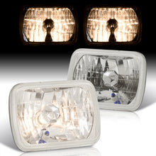 Load image into Gallery viewer, Universal 7x6" Round Diamond Cut Headlights Chrome Housing Clear Len