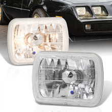 Load image into Gallery viewer, Universal 7x6" Rectangular Diamond Cut Halo Headlights Chrome Housing Clear Len
